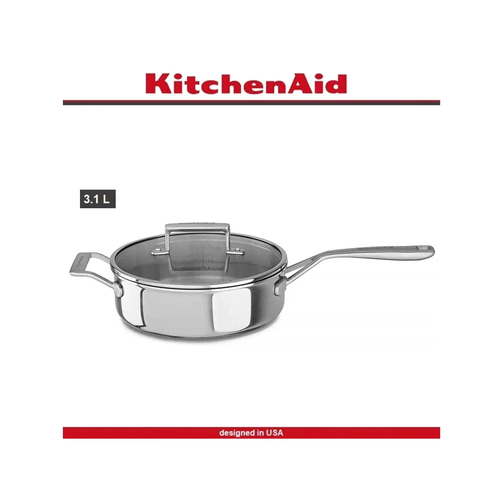 Сковорода-сотейник 3 Ply Steel, 3.1 л, 24 см, сталь 18/10, индукционное дно, KitchenAid