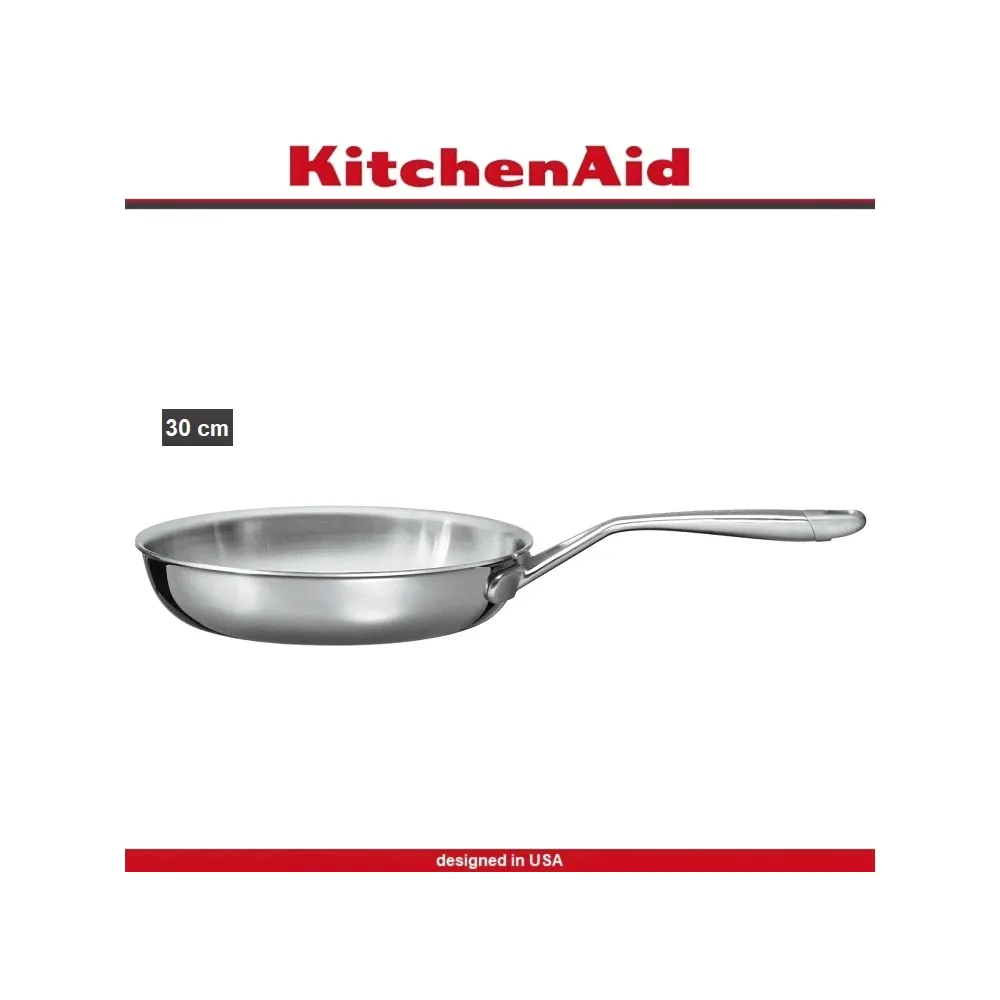 Сковорода 3 Ply Steel, 30 см, сталь 18/10, индукционное дно, KitchenAid