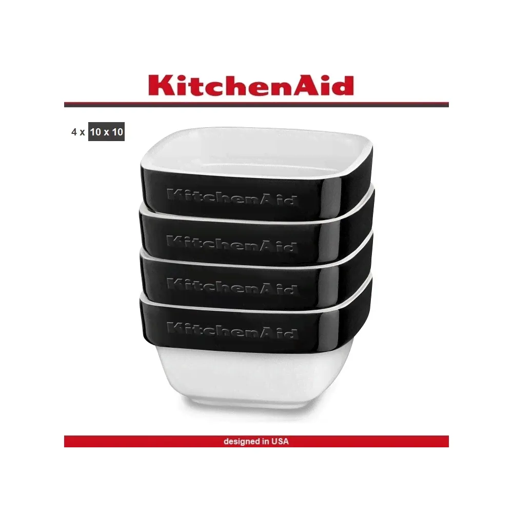 Набор керамических рамекинов Ceramic для запекания и подачи, 4 шт, черный, KitchenAid-0