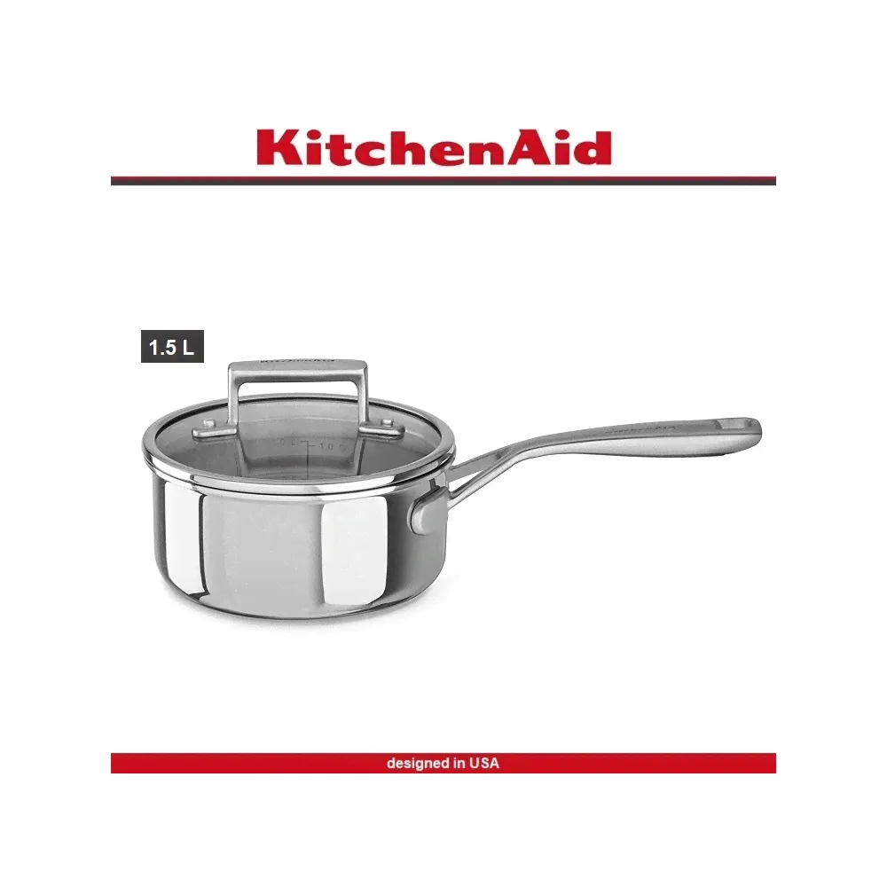 Ковшик-сотейник 3 Ply Steel, 1.5 л, 16 см, сталь 18/10, индукционное дно, KitchenAid-0