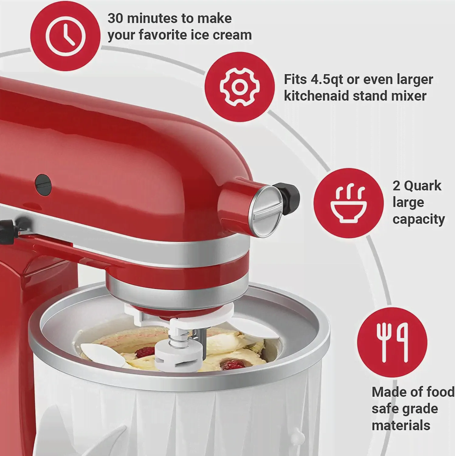 Насадка для приготовления мороженого для миксера KitchenAid, совместимая с KitchenAid 4.5 Qt и мороженицей Ice Cream & Sorbet